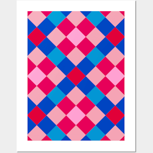 Red and Blue Checkered Gingham Pattern Posters and Art